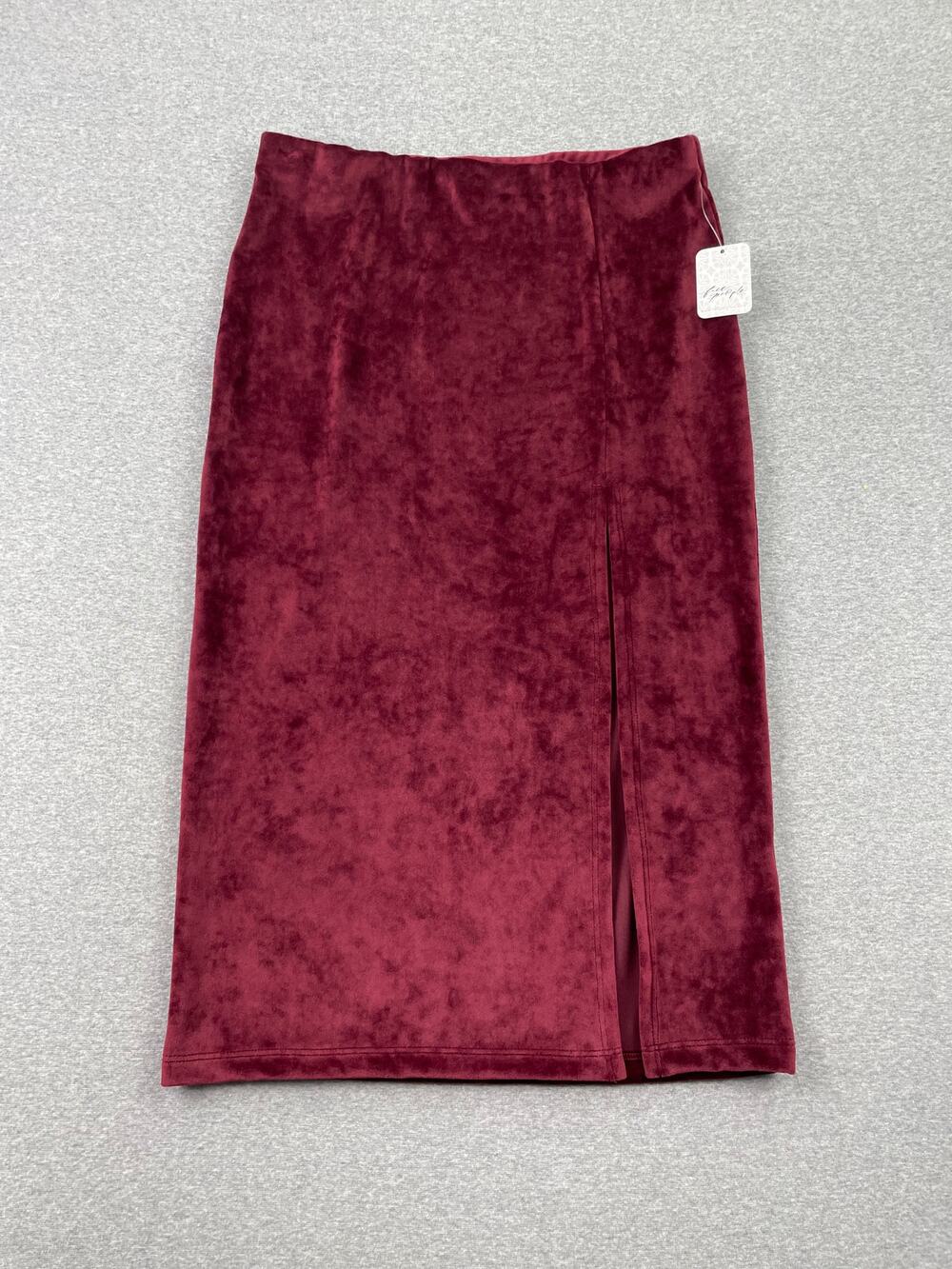 NWT Free People Dolan Velour Column Midi Slit Skirt Womens S Deep Maroon Red